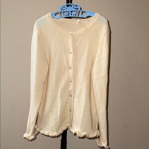 Crewcuts Cream Girls Button Up Ruffle Hem Sweater Girls Size L